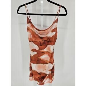 Blanc Clothing Womens Sz S Terracotta patterned slip mini dress Brown Tan